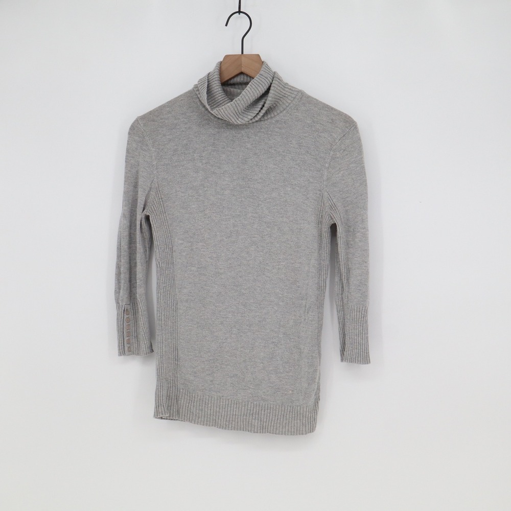 Express Sweater Womens S Design Studio Grey 3/4 Sleeve Turtleneck Excellent